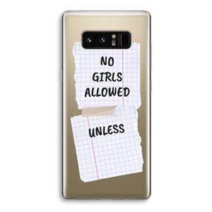 CaseCompany No Girls Allowed Unless: Samsung Galaxy Note 8 Transparant Hoesje