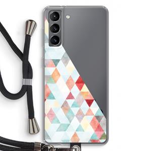 CaseCompany Gekleurde driehoekjes pastel: Samsung Galaxy S21 Transparant Hoesje met koord