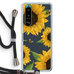 CaseCompany Sunflower and bees: Sony Xperia 5 III Transparant Hoesje met koord