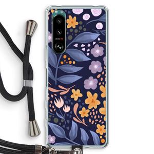 CaseCompany Flowers with blue leaves: Sony Xperia 5 III Transparant Hoesje met koord