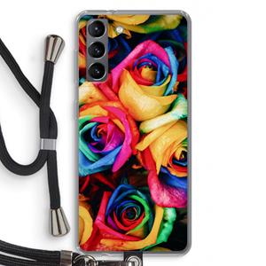 CaseCompany Neon bloemen: Samsung Galaxy S21 Transparant Hoesje met koord