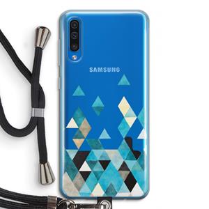 CaseCompany Gekleurde driehoekjes blauw: Samsung Galaxy A50 Transparant Hoesje met koord