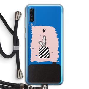 CaseCompany Zwart-wit cactus: Samsung Galaxy A50 Transparant Hoesje met koord