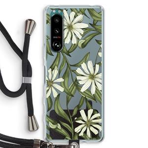 CaseCompany Wit bloemenpatroon: Sony Xperia 5 III Transparant Hoesje met koord