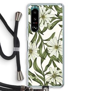 CaseCompany Wit bloemenpatroon: Sony Xperia 5 III Transparant Hoesje met koord