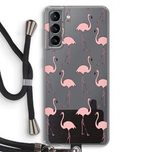 CaseCompany Anything Flamingoes: Samsung Galaxy S21 Transparant Hoesje met koord