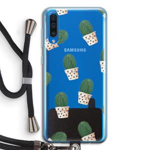 CaseCompany Cactusprint roze: Samsung Galaxy A50 Transparant Hoesje met koord