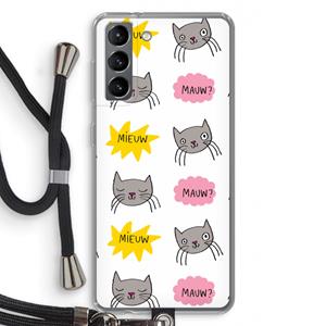 CaseCompany Meow: Samsung Galaxy S21 Transparant Hoesje met koord