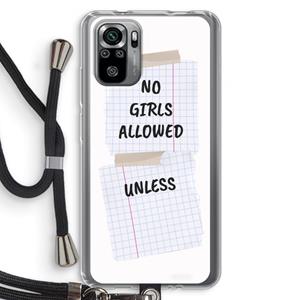 CaseCompany No Girls Allowed Unless: Xiaomi Redmi Note 10S Transparant Hoesje met koord