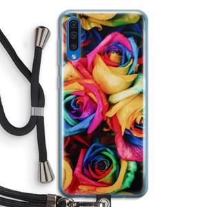 CaseCompany Neon bloemen: Samsung Galaxy A50 Transparant Hoesje met koord
