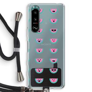 CaseCompany Smiley watermeloenprint: Sony Xperia 5 III Transparant Hoesje met koord