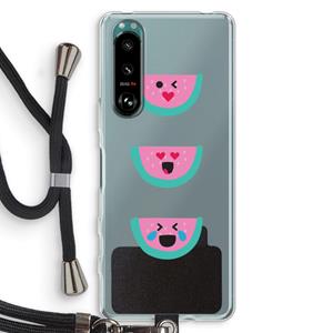 CaseCompany Smiley watermeloen: Sony Xperia 5 III Transparant Hoesje met koord