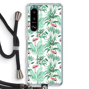 CaseCompany Flamingo bladeren: Sony Xperia 5 III Transparant Hoesje met koord