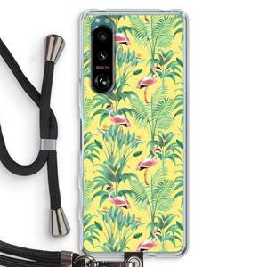 CaseCompany Flamingo party: Sony Xperia 5 III Transparant Hoesje met koord