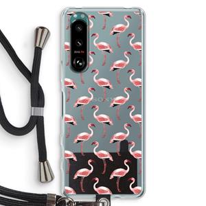 CaseCompany Flamingoprint groen: Sony Xperia 5 III Transparant Hoesje met koord