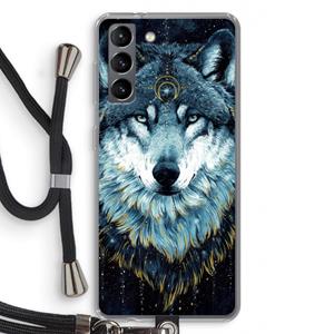 CaseCompany Darkness Wolf: Samsung Galaxy S21 Transparant Hoesje met koord