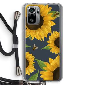 CaseCompany Sunflower and bees: Xiaomi Redmi Note 10S Transparant Hoesje met koord