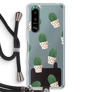 CaseCompany Cactusprint roze: Sony Xperia 5 III Transparant Hoesje met koord