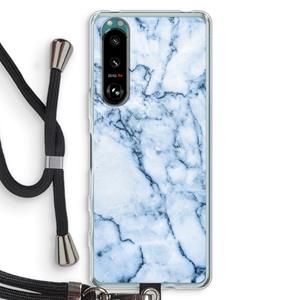 CaseCompany Blauw marmer: Sony Xperia 5 III Transparant Hoesje met koord