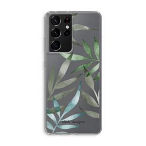 CaseCompany Tropical watercolor leaves: Samsung Galaxy S21 Ultra Transparant Hoesje