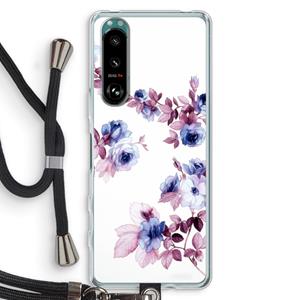 CaseCompany Waterverf bloemen: Sony Xperia 5 III Transparant Hoesje met koord