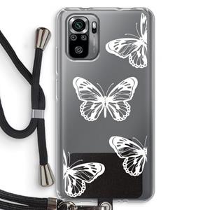 CaseCompany White butterfly: Xiaomi Redmi Note 10S Transparant Hoesje met koord