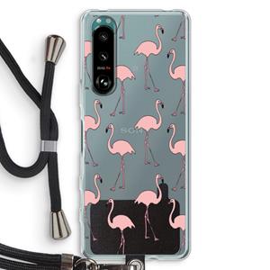 CaseCompany Anything Flamingoes: Sony Xperia 5 III Transparant Hoesje met koord