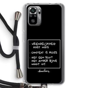 CaseCompany Mijn Motto's: Xiaomi Redmi Note 10S Transparant Hoesje met koord
