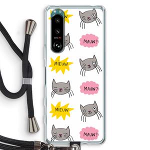 CaseCompany Meow: Sony Xperia 5 III Transparant Hoesje met koord