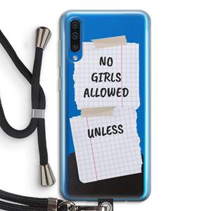 CaseCompany No Girls Allowed Unless: Samsung Galaxy A50 Transparant Hoesje met koord
