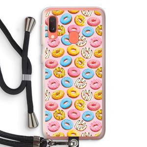 CaseCompany Pink donuts: Samsung Galaxy A20e Transparant Hoesje met koord