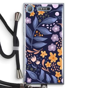 CaseCompany Flowers with blue leaves: Sony Xperia XZ1 Transparant Hoesje met koord