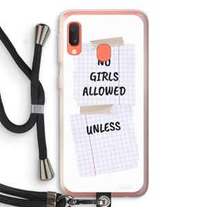 CaseCompany No Girls Allowed Unless: Samsung Galaxy A20e Transparant Hoesje met koord