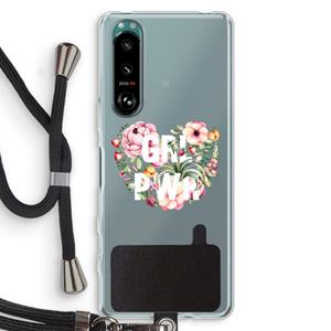 CaseCompany GRL PWR Flower: Sony Xperia 5 III Transparant Hoesje met koord