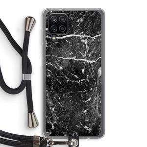 CaseCompany Zwart marmer: Samsung Galaxy A12 Transparant Hoesje met koord
