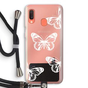 CaseCompany White butterfly: Samsung Galaxy A20e Transparant Hoesje met koord