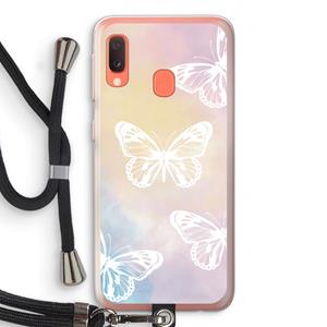 CaseCompany White butterfly: Samsung Galaxy A20e Transparant Hoesje met koord