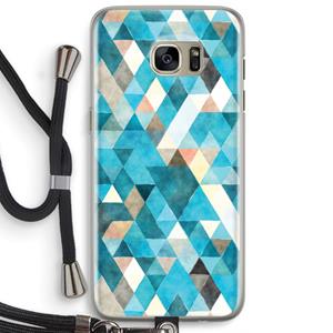 CaseCompany Gekleurde driehoekjes blauw: Samsung Galaxy S7 Edge Transparant Hoesje met koord