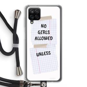CaseCompany No Girls Allowed Unless: Samsung Galaxy A12 Transparant Hoesje met koord