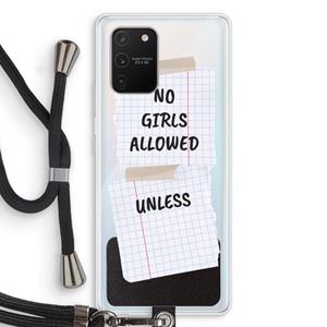 CaseCompany No Girls Allowed Unless: Samsung Galaxy S10 Lite Transparant Hoesje met koord