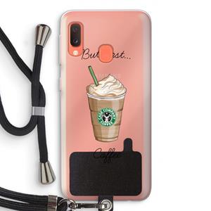 CaseCompany But first coffee: Samsung Galaxy A20e Transparant Hoesje met koord