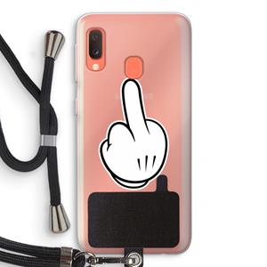 CaseCompany Middle finger white: Samsung Galaxy A20e Transparant Hoesje met koord