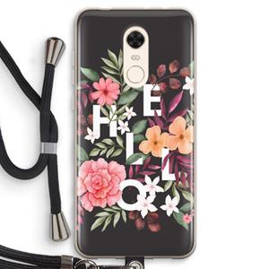 CaseCompany Hello in flowers: Xiaomi Redmi 5 Transparant Hoesje met koord