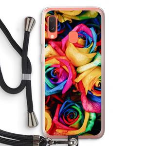 CaseCompany Neon bloemen: Samsung Galaxy A20e Transparant Hoesje met koord