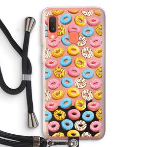 CaseCompany Pink donuts: Samsung Galaxy A20e Transparant Hoesje met koord