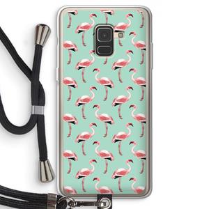 CaseCompany Flamingoprint groen: Samsung Galaxy A8 (2018) Transparant Hoesje met koord