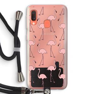 CaseCompany Anything Flamingoes: Samsung Galaxy A20e Transparant Hoesje met koord