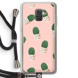 CaseCompany Cactusprint roze: Samsung Galaxy A8 (2018) Transparant Hoesje met koord