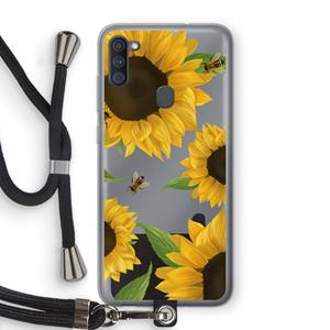 CaseCompany Sunflower and bees: Samsung Galaxy A11 Transparant Hoesje met koord