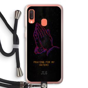 CaseCompany Praying For My Haters: Samsung Galaxy A20e Transparant Hoesje met koord